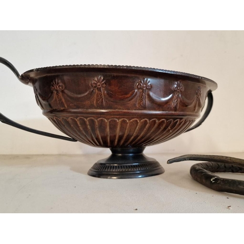 721 - Decorative Metal Twin Handle Bowl (Approx. 44 x 26 x 17cm), Together with Metal Snake Ornament, (App... 