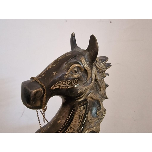 722 - Decorative Bronze Colour Metal Statue of Rearing Horse on Sphere, with Engraved Patterns, (Approx. H... 