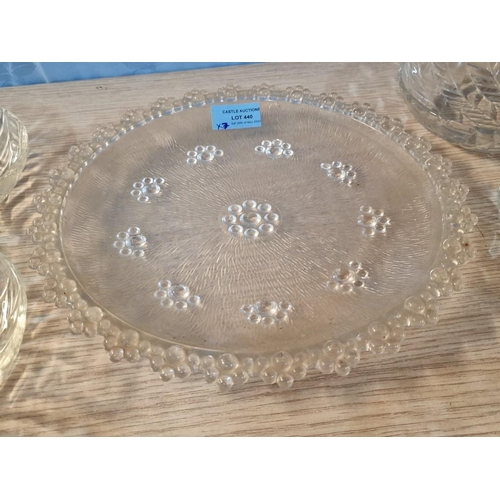 734 - Vintage Round Glass Serving Plate, Together with Set of 6 x Glass Bowls, (7)