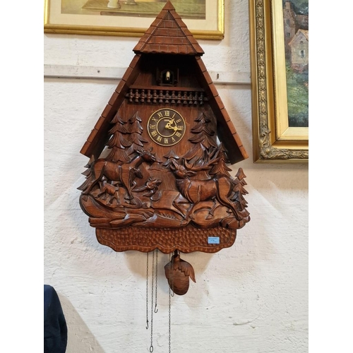 724 - Giant / Oversized Cuckoo Clock, Wall Hanging Chalet Style with Carved Wood Animals & Trees, 'P.A.E' ... 