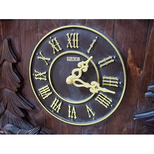 724 - Giant / Oversized Cuckoo Clock, Wall Hanging Chalet Style with Carved Wood Animals & Trees, 'P.A.E' ... 