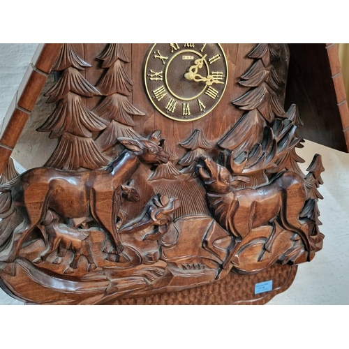 724 - Giant / Oversized Cuckoo Clock, Wall Hanging Chalet Style with Carved Wood Animals & Trees, 'P.A.E' ... 