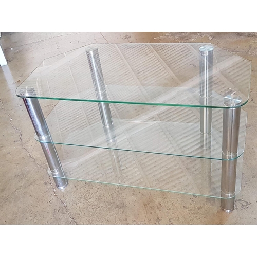 738 - 3 - Tier Tempered Glass / Chrome TV Unit /Stand (42 x 80 x 51cm)