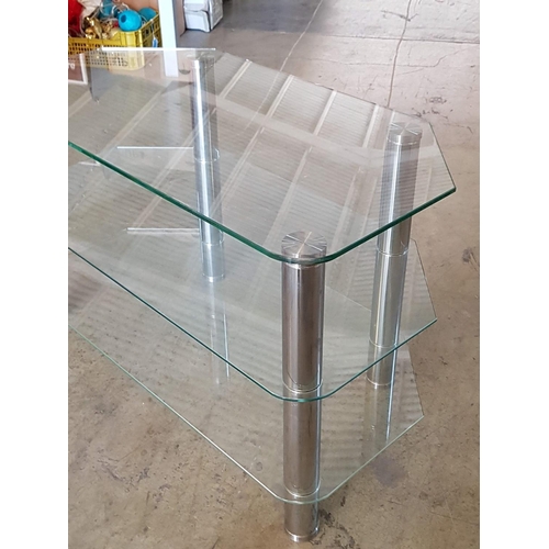 738 - 3 - Tier Tempered Glass / Chrome TV Unit /Stand (42 x 80 x 51cm)