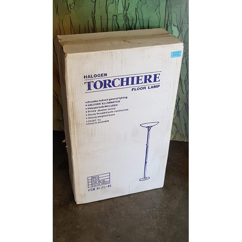 742 - Halogen Torchiere Black Floor Lamp (In Original Box)