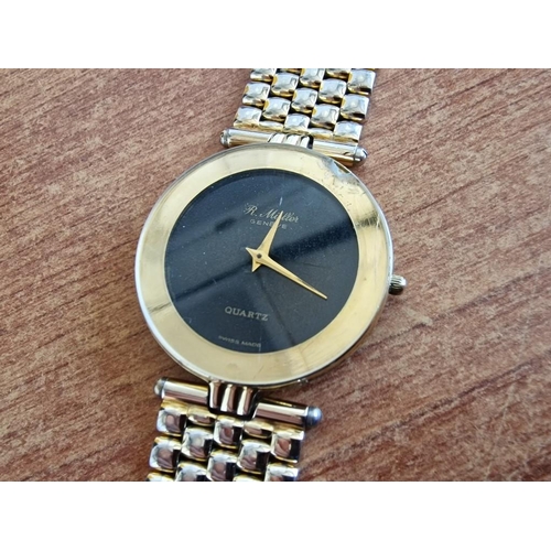 781 - 'R Muller' Geneve Gold Plated Gents Wrist Watch with Black Face and Bracelet Strap (Quartz), Running... 