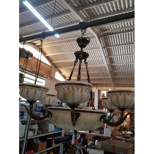 798 - Classic 6 - Arms Chandelier Alabaster / Brass *Working when Lotted*