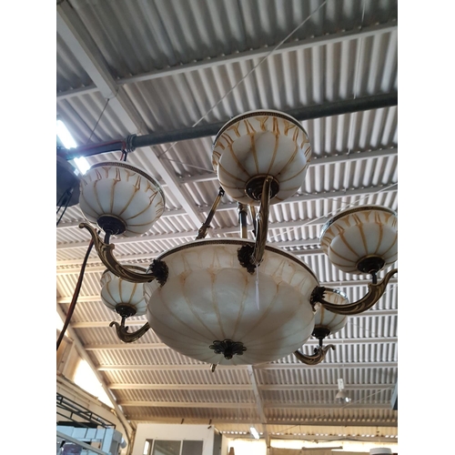 798 - Classic 6 - Arms Chandelier Alabaster / Brass *Working when Lotted*