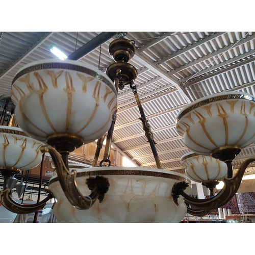 798 - Classic 6 - Arms Chandelier Alabaster / Brass *Working when Lotted*