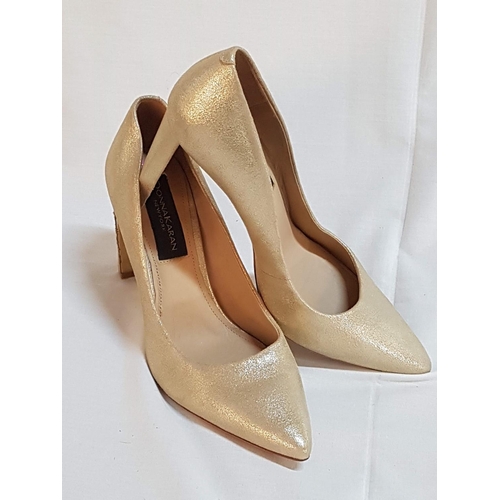 803 - Pair of Donna Karan New York High Heel Gold Shoes with Fancy Heel, Size 38