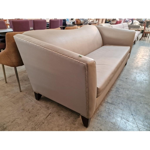 805 - Classical Style 3-Seat Sofa with Studded Light Grey Anti-Scratch Leatherette (L:214cm x W:94cm x H:8... 