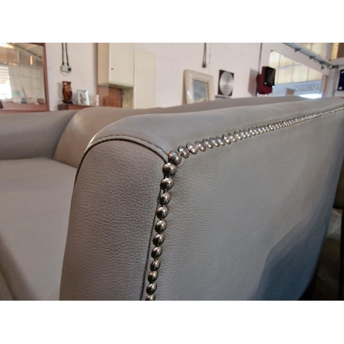 805 - Classical Style 3-Seat Sofa with Studded Light Grey Anti-Scratch Leatherette (L:214cm x W:94cm x H:8... 