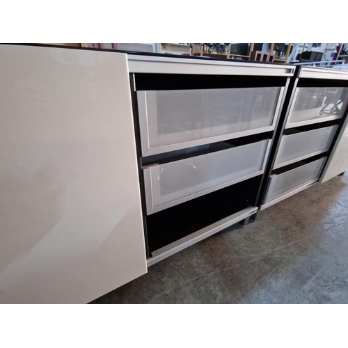 806 - Modern Lounge Unit / TV Unit with Black Glass Top, White Gloss Sliding Front with 2 Drawers and Open... 