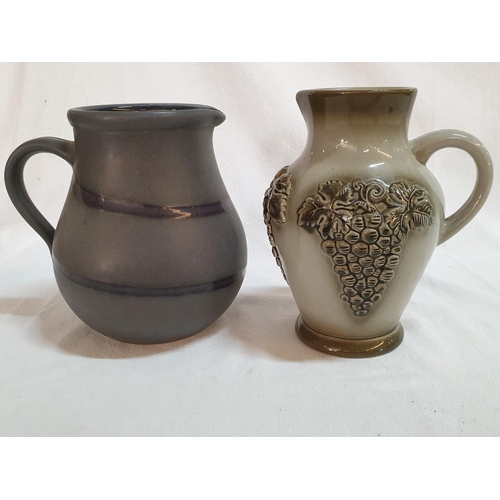 816 - Modern Grey, Ceramic Wine Jug (H:17.5cm) and a Vintage Style Decorated with Grapes Pattern (H:19.5cm... 