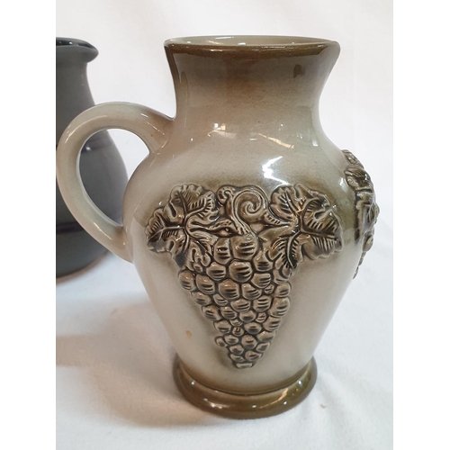 816 - Modern Grey, Ceramic Wine Jug (H:17.5cm) and a Vintage Style Decorated with Grapes Pattern (H:19.5cm... 