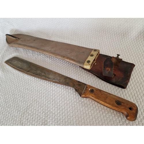 818 - British Military Machete, Circa WWII, by Martindale with Wooden Handle in Leather Sheath with Belt L... 