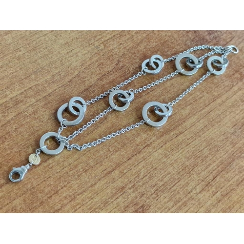 819 - Silver Triple Strand Bracelet with Chain & Rings, and Small 18ct Gold Disc Engraved 'M',  (Approx. L... 