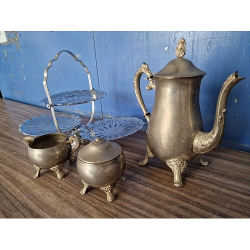 833 - Vintage Silver Plated Tea Pot, Milk Jug and Lidded Sugar Bowl (a/f no handles), Together with Foldin... 