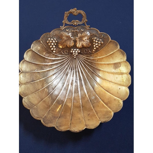 171 - Large White Metal 3-Foot Fruit Dish in the Shape of a Shell with Decorative Handle and Vine Leaf, Gr... 