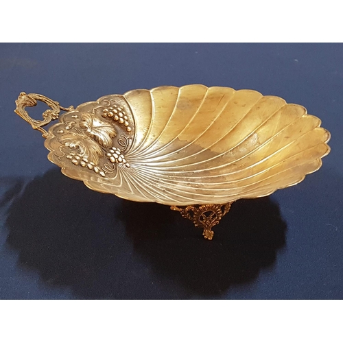 171 - Large White Metal 3-Foot Fruit Dish in the Shape of a Shell with Decorative Handle and Vine Leaf, Gr... 