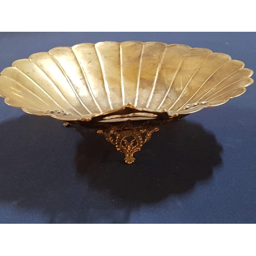 171 - Large White Metal 3-Foot Fruit Dish in the Shape of a Shell with Decorative Handle and Vine Leaf, Gr... 