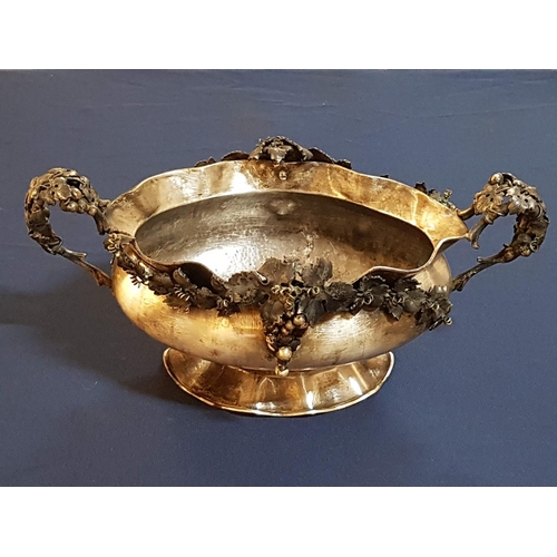 172 - Heavy White Metal Oval Center Piece / Planter with Ornately Decorated Rims and Handles of Grape and ... 