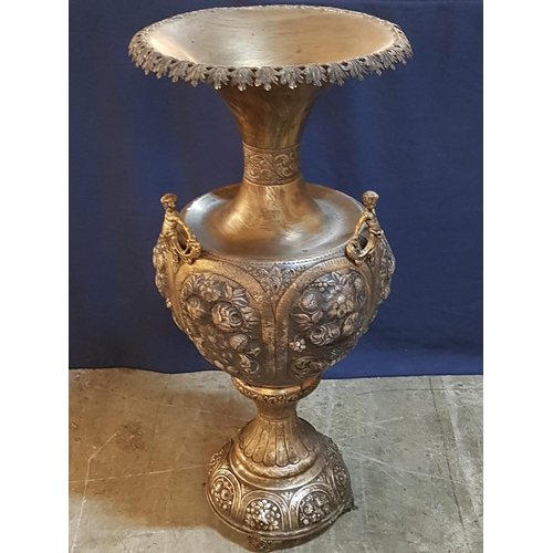 174 - Large Ornately Decorated White Metal Vase / Urn with Faun Details, Round 4-Footed Base and Leaf Deco... 