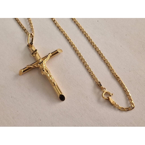 71 - 9ct Gold Crucifix Pendant (Approx. 45 x 29mm Overall), on 9ct Gold Chain Necklace, (Approx. L: 70cm)... 