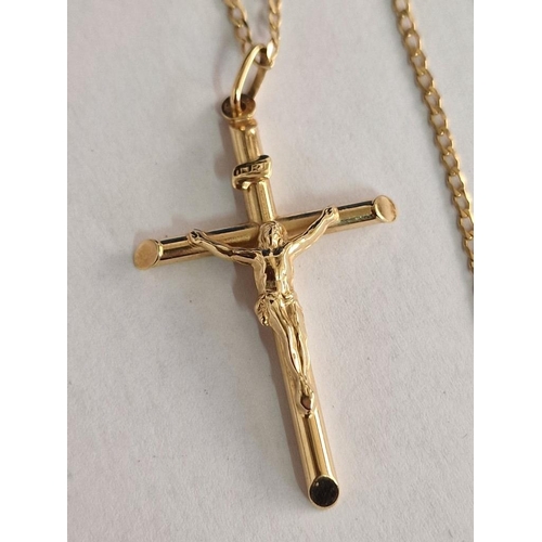 71 - 9ct Gold Crucifix Pendant (Approx. 45 x 29mm Overall), on 9ct Gold Chain Necklace, (Approx. L: 70cm)... 