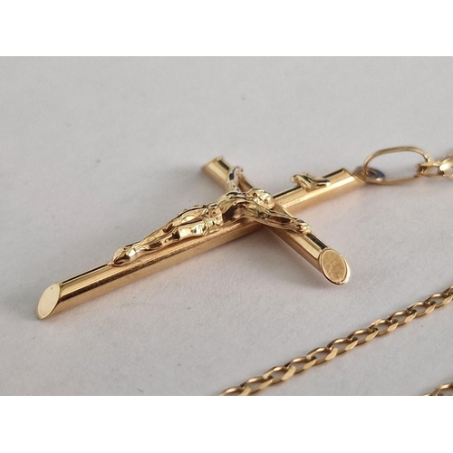 71 - 9ct Gold Crucifix Pendant (Approx. 45 x 29mm Overall), on 9ct Gold Chain Necklace, (Approx. L: 70cm)... 