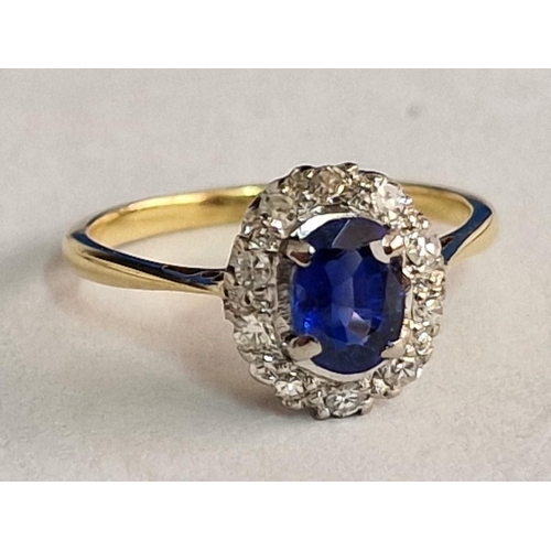 72 - 18ct Gold, Sapphire & Diamond Ring, (Approx. Size K, Total Weight 2.5g)