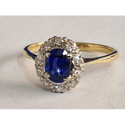 72 - 18ct Gold, Sapphire & Diamond Ring, (Approx. Size K, Total Weight 2.5g)