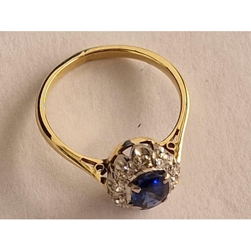 72 - 18ct Gold, Sapphire & Diamond Ring, (Approx. Size K, Total Weight 2.5g)