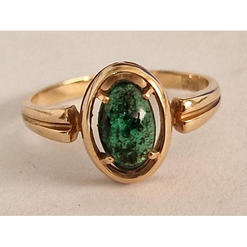 72A - 14ct Gold & Emerald(?) Ring; (Approx. Size Q, Weight 3.1g, Stone: 9 x 6mm Overall)