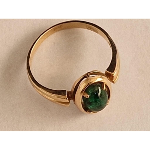 72A - 14ct Gold & Emerald(?) Ring; (Approx. Size Q, Weight 3.1g, Stone: 9 x 6mm Overall)