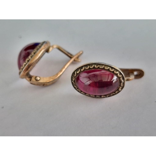 73 - Pair of Vintage Russian Gold Plated Silver (875) Earrings Set with Oval Shaped Red Stone, (Approx. 4... 