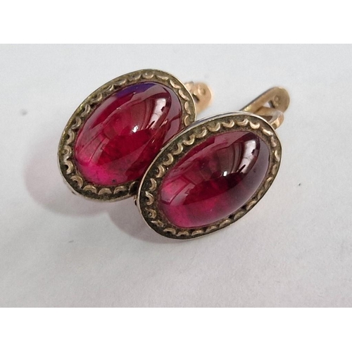 73 - Pair of Vintage Russian Gold Plated Silver (875) Earrings Set with Oval Shaped Red Stone, (Approx. 4... 