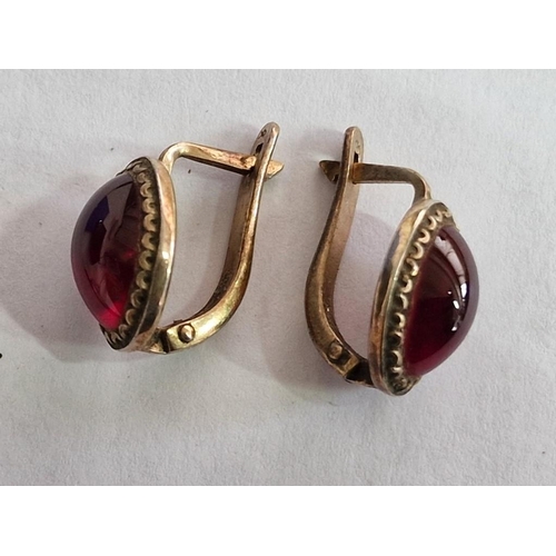 73 - Pair of Vintage Russian Gold Plated Silver (875) Earrings Set with Oval Shaped Red Stone, (Approx. 4... 