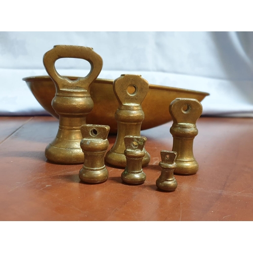 106 - Antique Cast Iron 'Victor' Balance Scales (England) with Brass Pan and Set of 6 x Bell Weights