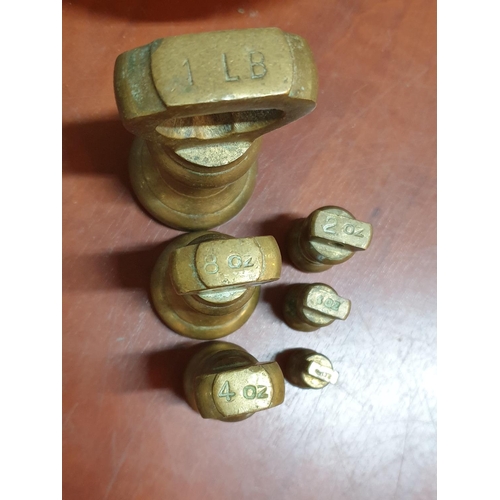 106 - Antique Cast Iron 'Victor' Balance Scales (England) with Brass Pan and Set of 6 x Bell Weights