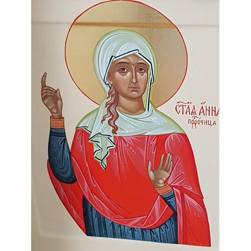 68 - St. Anna Prophetess Hand Painted Icon in Gilded Frame and Wooden Box with Glass Door (Icon 24 x 28cm... 