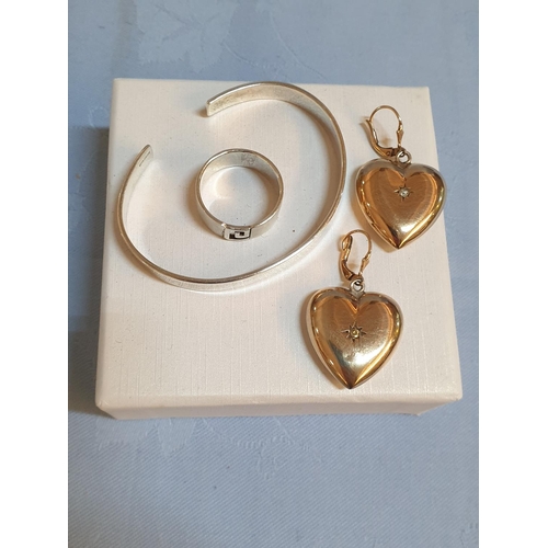 148 - Silver Jewelery Collection of (.925) Earrings Heart Shape Dangling, Total Weight 7gr, Size of Heart ... 