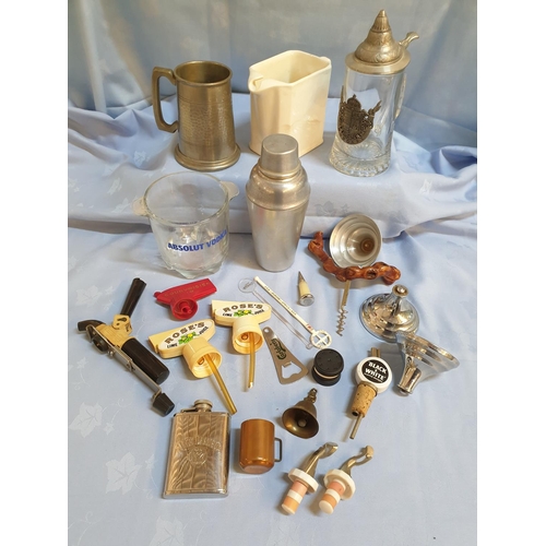 97 - Large Collection of Vintage and Retro Bar / Pub Accessories inc; Beer Steins, Bottle Pourers, Flask,... 