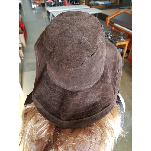 61 - Max & Co Dark Brown Suede Retro Hat with Large Brim, Made in Italy