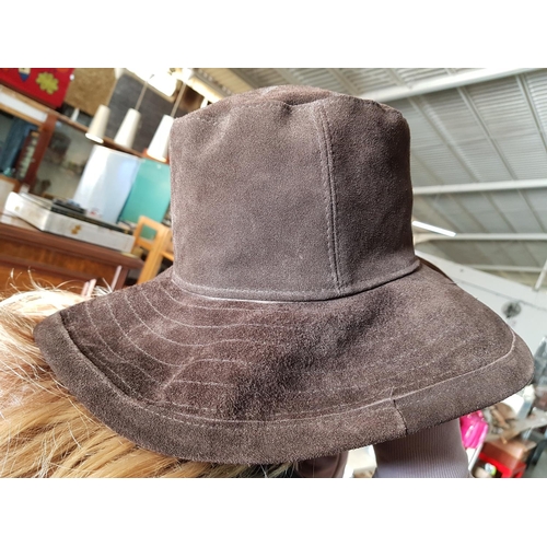 61 - Max & Co Dark Brown Suede Retro Hat with Large Brim, Made in Italy