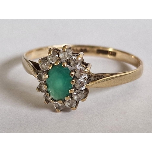 140 - 9ct Gold Emerald Ring with Clear Stones, (Approx. 1.7g, Size: O)