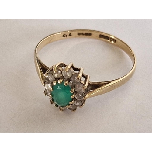 140 - 9ct Gold Emerald Ring with Clear Stones, (Approx. 1.7g, Size: O)