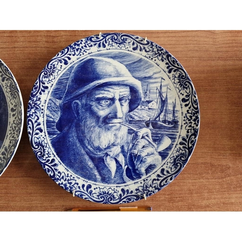 182 - Pair of Large Delft 'Boch Freres' Porcelain Collectable Wall Plates, with Old Man & Old Woman Pictur... 