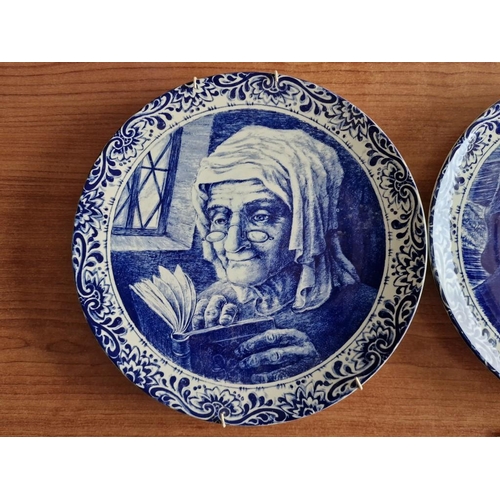 182 - Pair of Large Delft 'Boch Freres' Porcelain Collectable Wall Plates, with Old Man & Old Woman Pictur... 