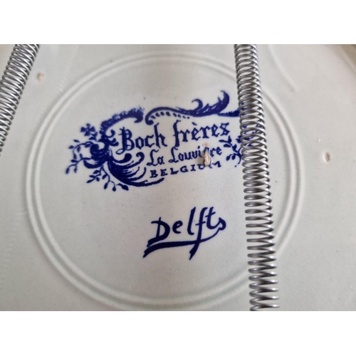 182 - Pair of Large Delft 'Boch Freres' Porcelain Collectable Wall Plates, with Old Man & Old Woman Pictur... 